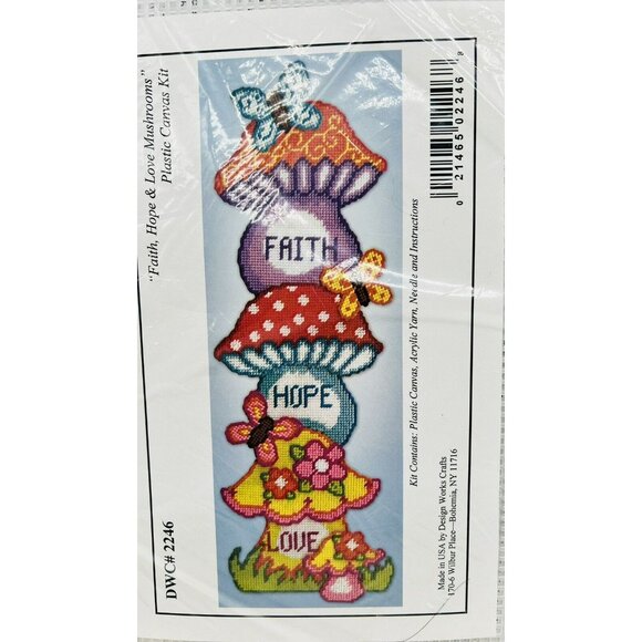 Design Works Crafts Faith Hope Love Mushrooms Wall Hanging Plastic Canvas 2246 - Picture 1 of 5